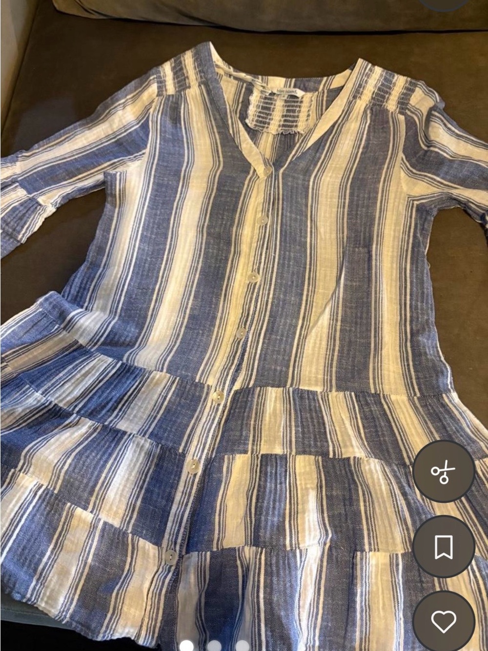 blue island Blue and White Striped Button-Front Dress